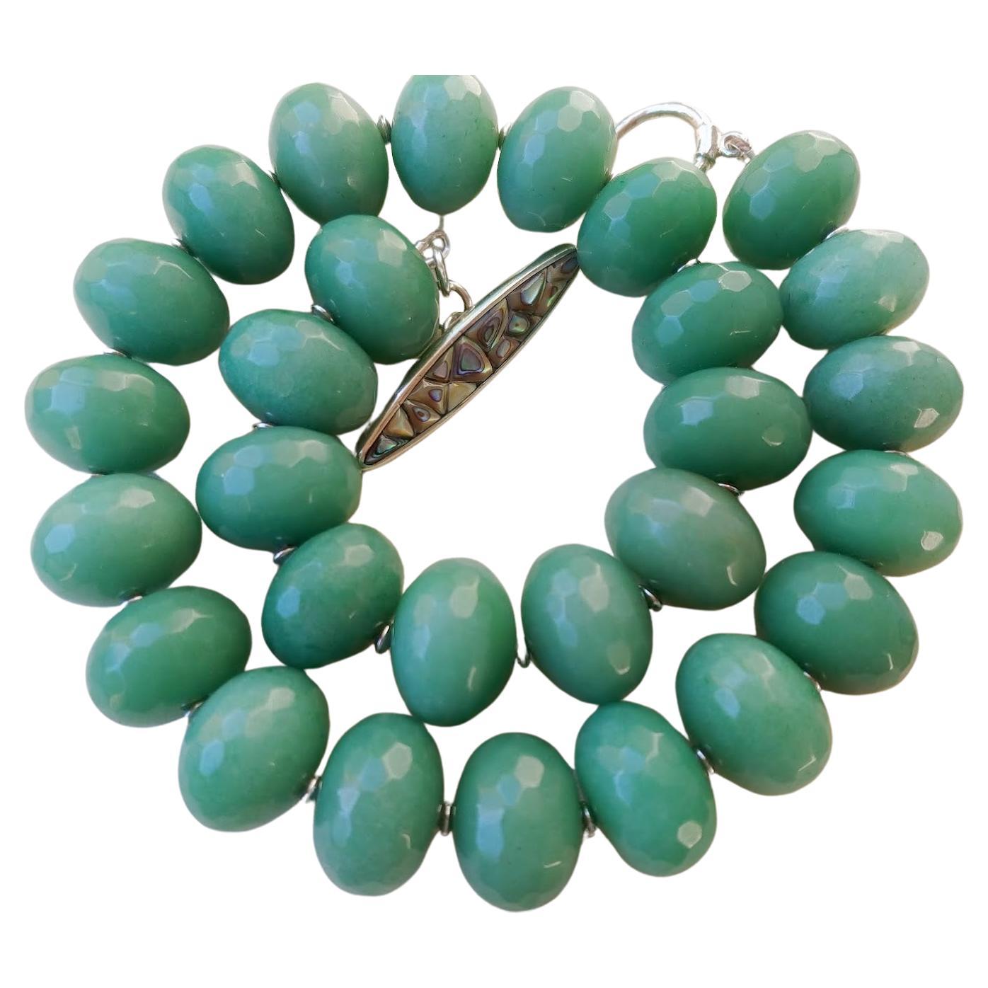 Aventurine Faceted Rondelle Necklace with Abalone Toggle For Sale