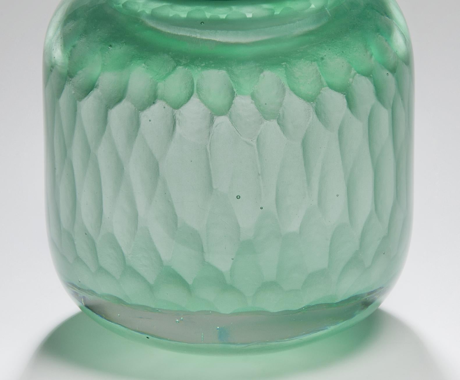 Organic Modern Aventurine Geode Jar, a Green Cast Glass Sculpture with Gold by Angela Jarman For Sale