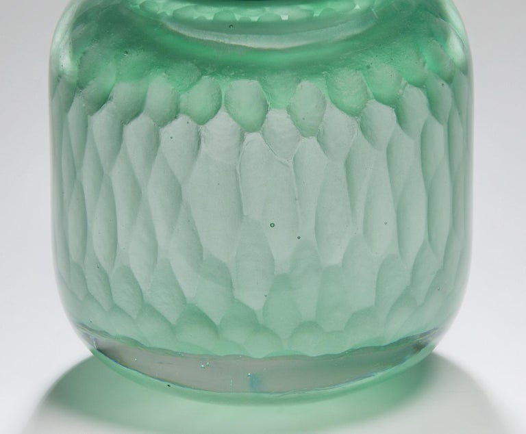 British Aventurine Geode Jar, a Green Cast Glass Sculpture with Gold by Angela Jarman For Sale