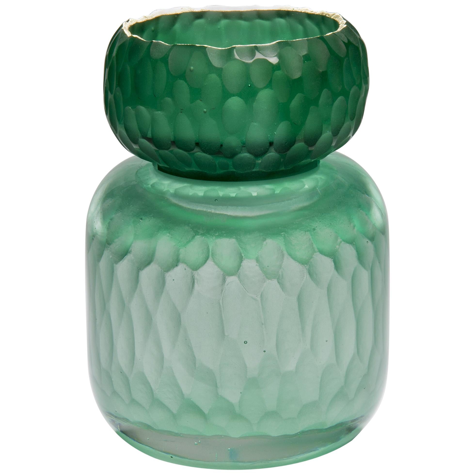 Aventurine Geode Jar, a Green Cast Glass Sculpture with Gold by Angela Jarman For Sale
