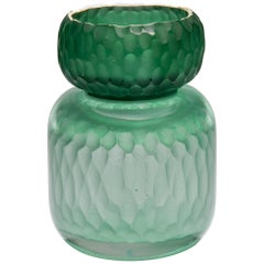 Vintage Aventurine Geode Jar, a Green Cast Glass Sculpture with Gold by Angela Jarman