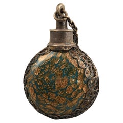 Antique Aventurine Glass and Silver Perfume Bottle, Possibly Venetia and Others, 17th C