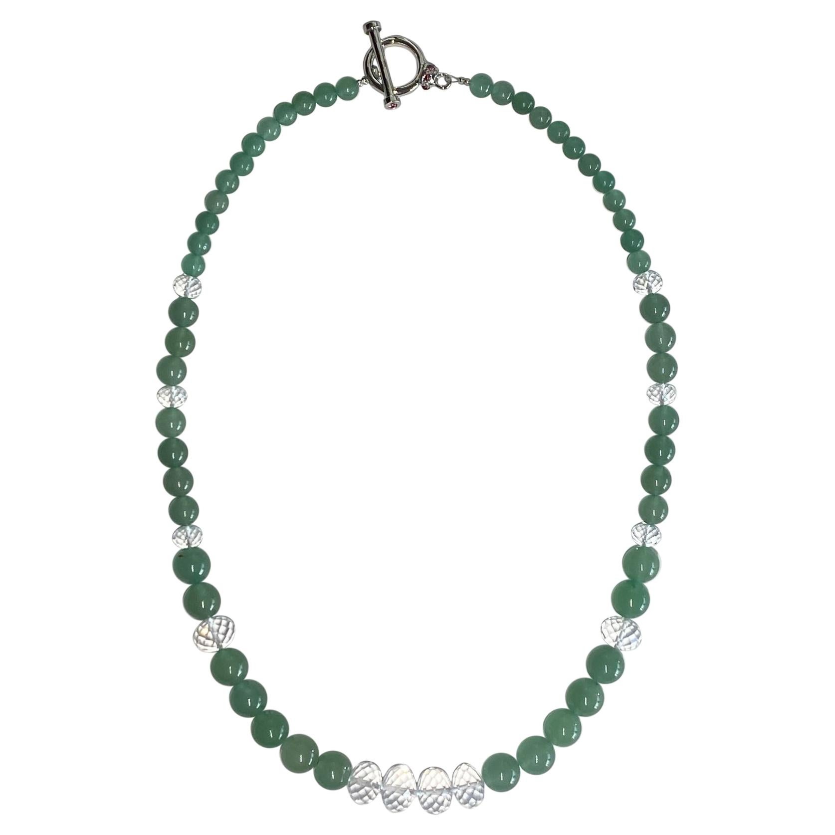 Aventurine & Quartz Faceted Rondelle Necklace For Sale