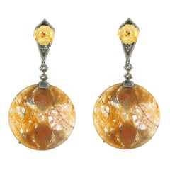 Aventurine & Ruby Earrings with Pave Diamonds Made in 18k Yellow Gold & Silver