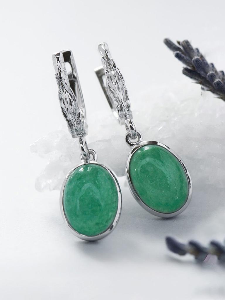 da uomo o donna Orecchini d'argento in avventurina Vintage Cabochon Sea Green Flower Gemstone in vendita