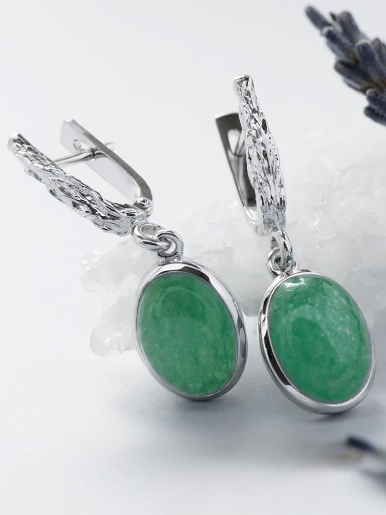 Orecchini d'argento in avventurina Vintage Cabochon Sea Green Flower Gemstone in vendita 1