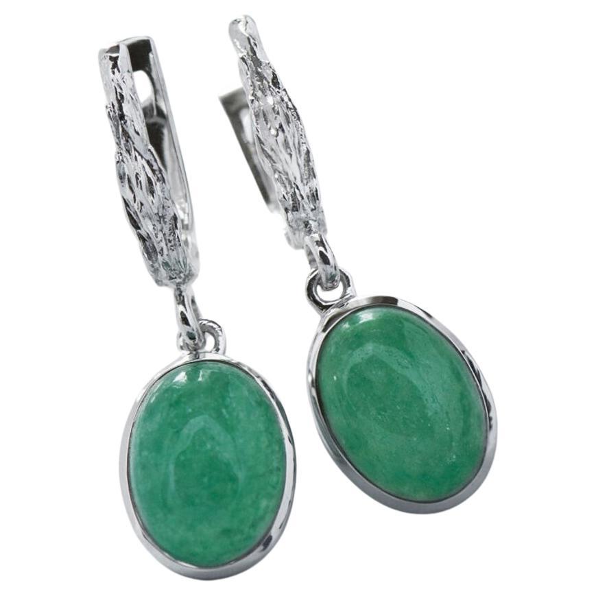 Orecchini d'argento in avventurina Vintage Cabochon Sea Green Flower Gemstone