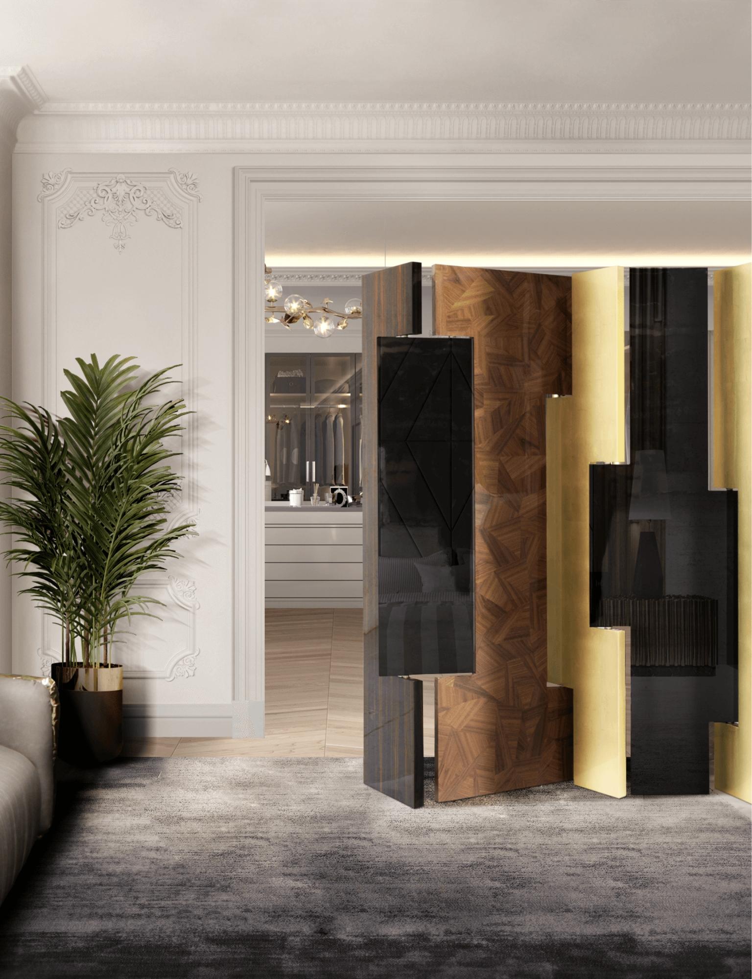 Avenue Folding Screen - Hand-Crafted Gold Leaf Marquetry Wood - Boca do Lobo For Sale 5