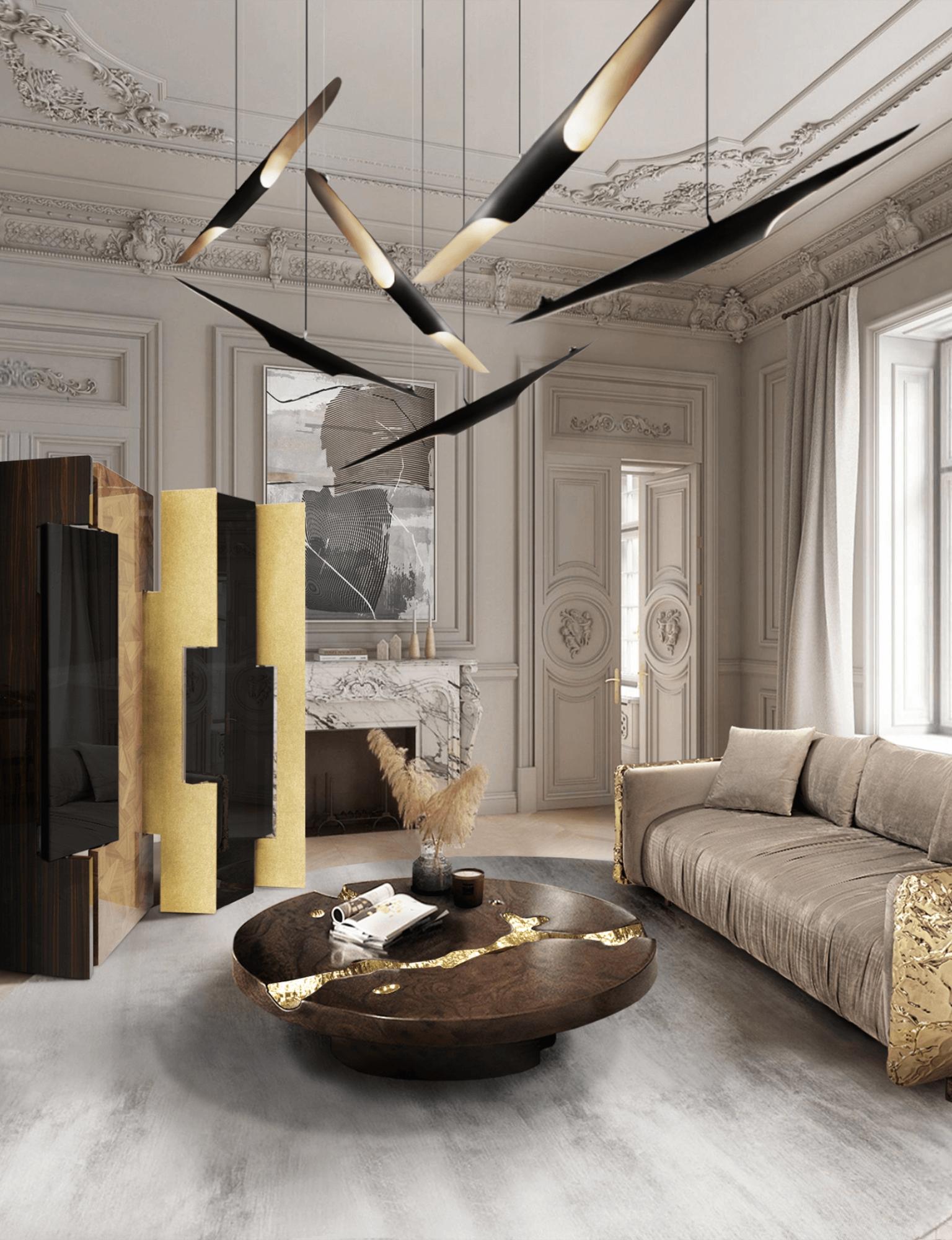 Avenue Folding Screen - Hand-Crafted Gold Leaf Marquetry Wood - Boca do Lobo For Sale 6