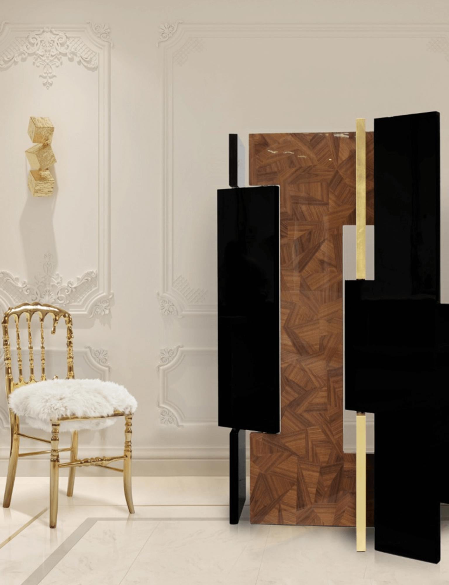 Avenue Folding Screen - Hand-Crafted Gold Leaf Marquetry Wood - Boca do Lobo For Sale 7