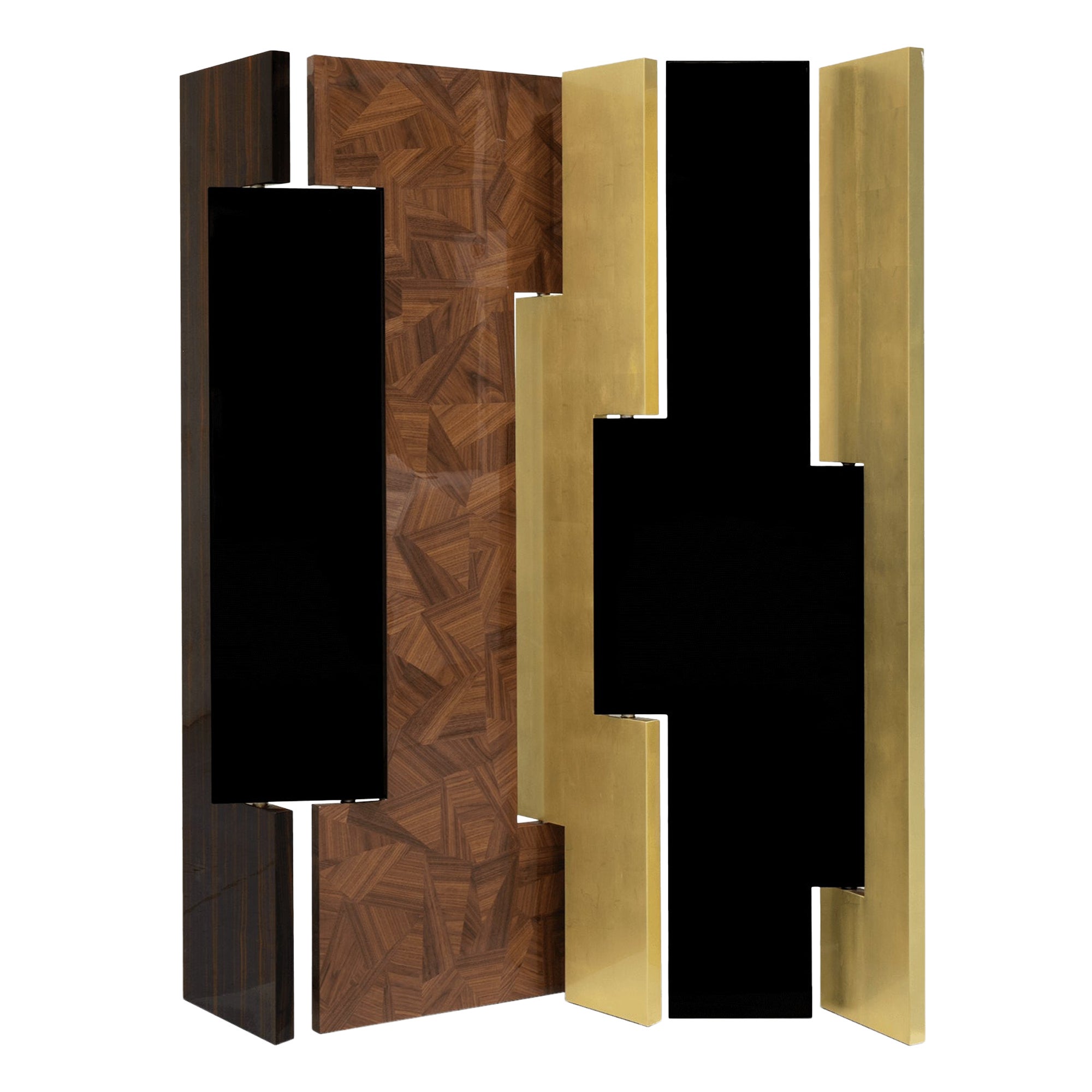 Avenue Folding Screen - Hand-Crafted Gold Leaf Marquetry Wood - Boca do Lobo