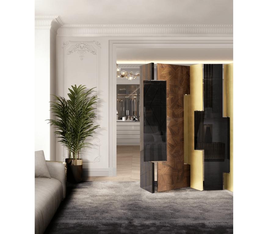 Wood Avenue Folding Screen in Gold Leaf By Boca do Lobo For Sale