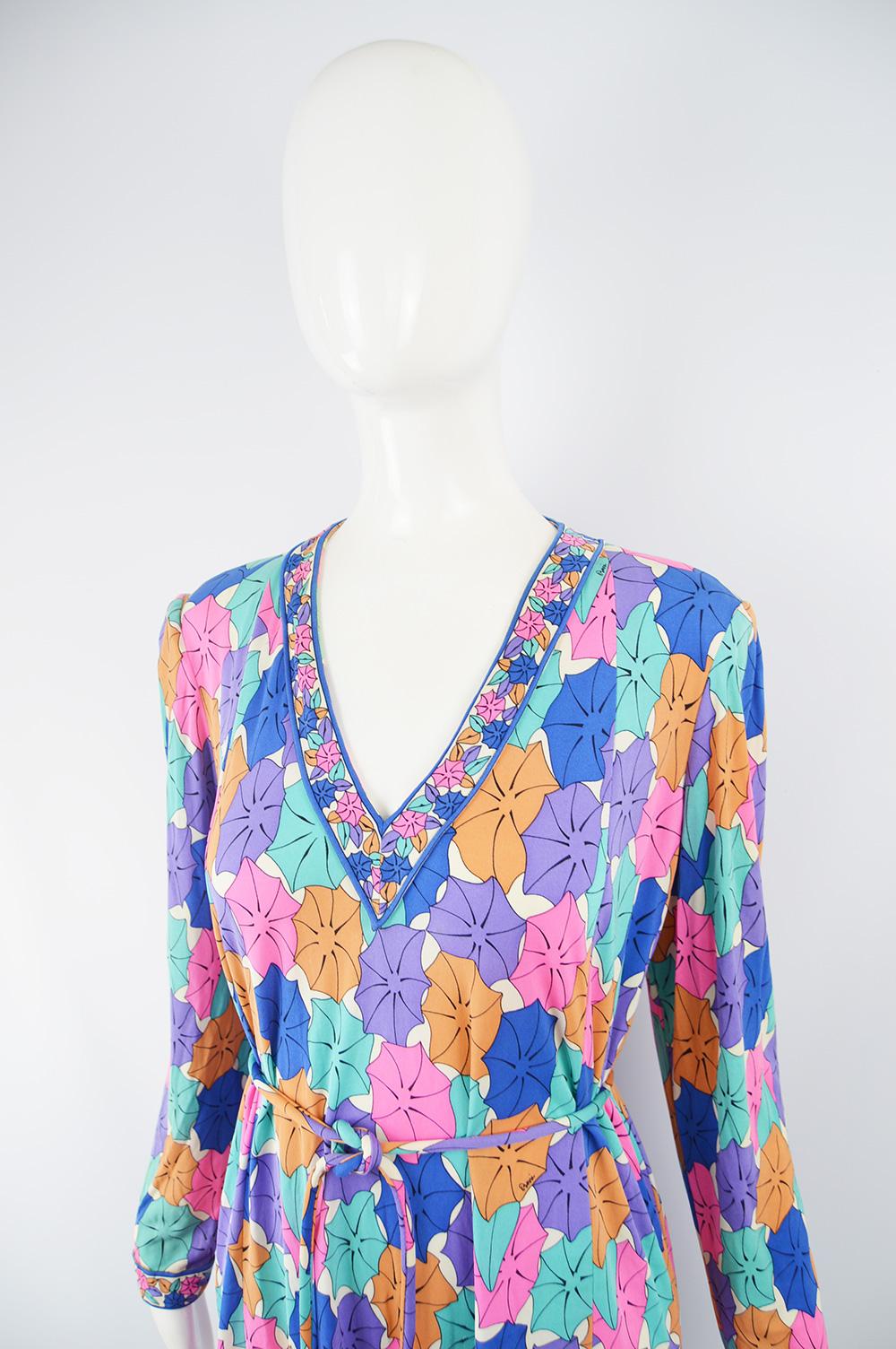 Purple Averardo Bessi 1980s Silk Jersey Vintage Umbrella Print Belted Shift Dress For Sale