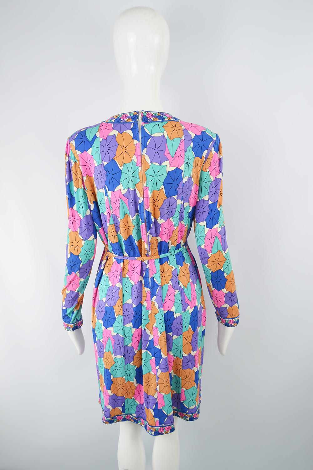 Women's Averardo Bessi 1980s Silk Jersey Vintage Umbrella Print Belted Shift Dress For Sale