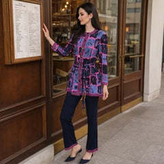 Averardo Bessi 3-Piece Silk Jersey Pants Suit Floral Print Size 44 Italy 1990s