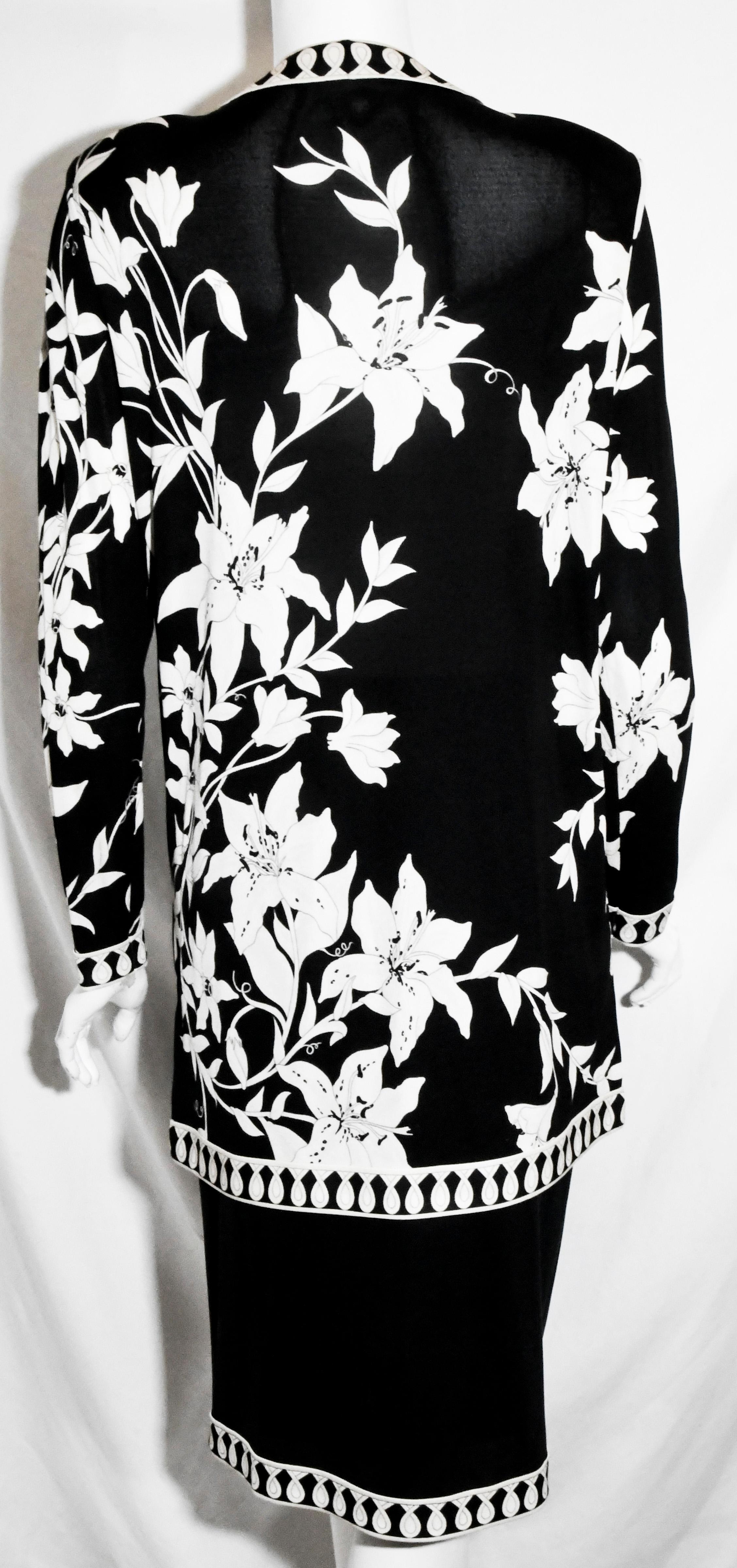 Gray Averardo Bessi Black and White Silk Skirt Suit