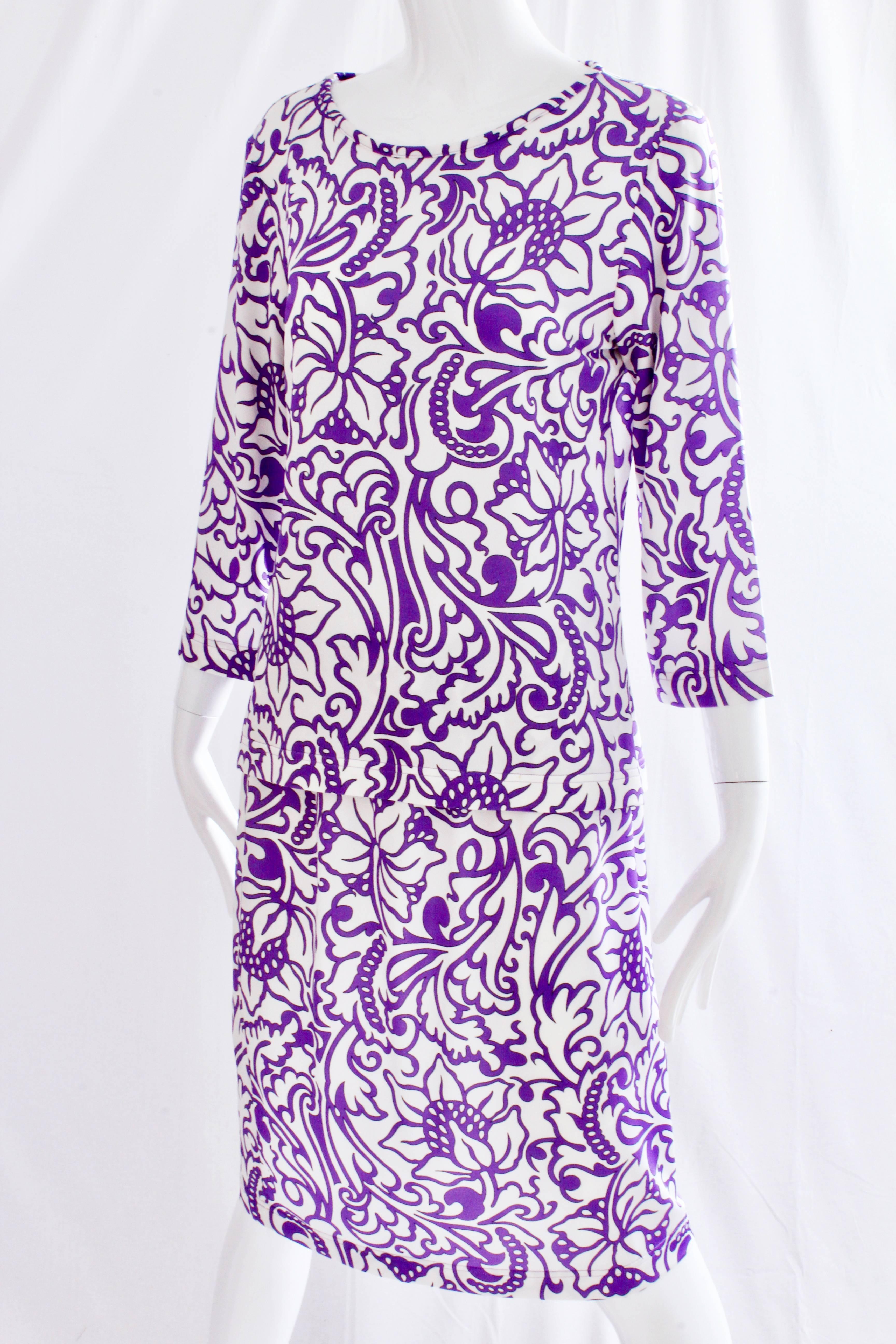 Gray Averardo Bessi Blouse & Skirt Suit 2pc Purple White Floral Abstract Italy 12/10