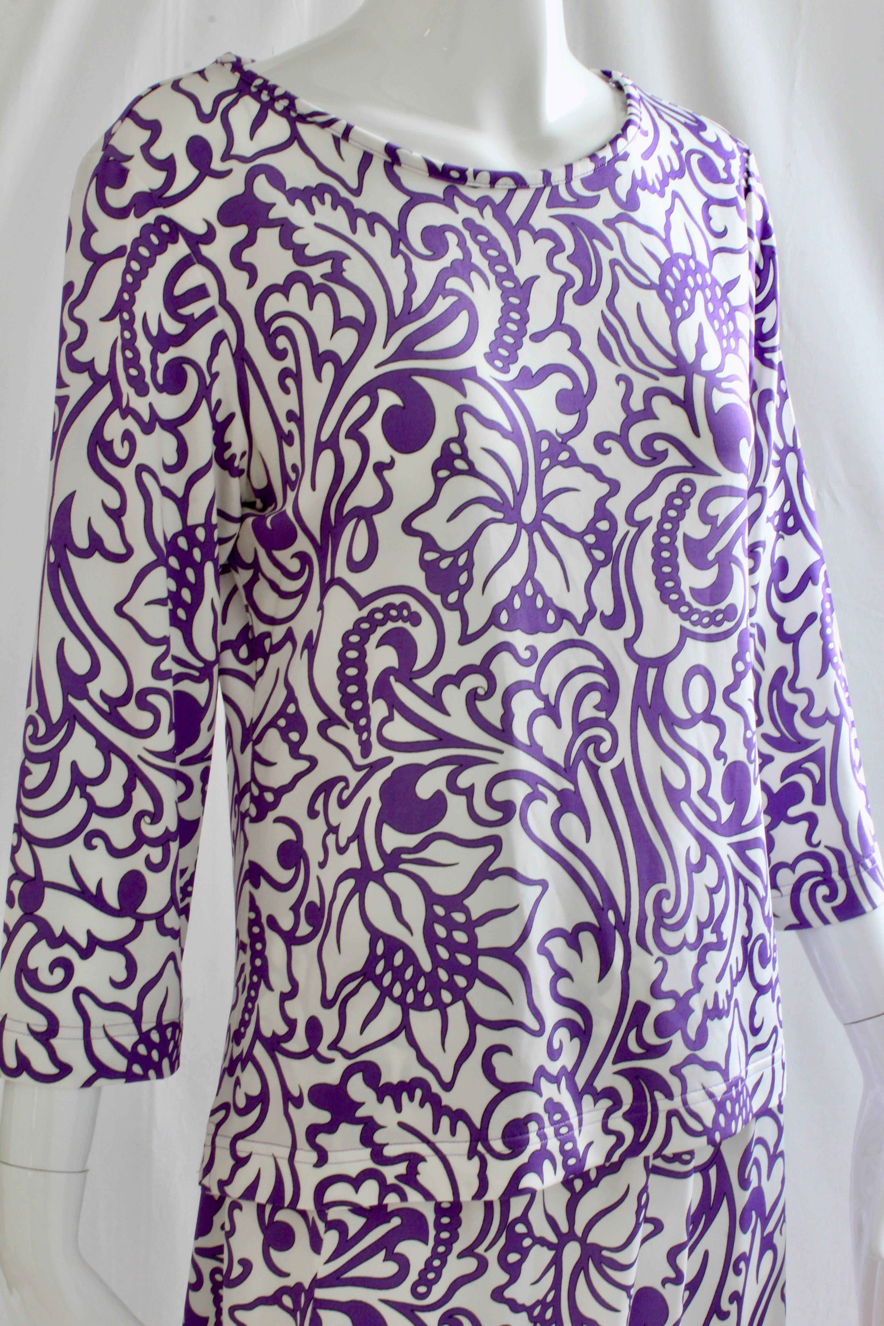 Averardo Bessi Blouse & Skirt Suit 2pc Purple White Floral Abstract Italy 12/10 1