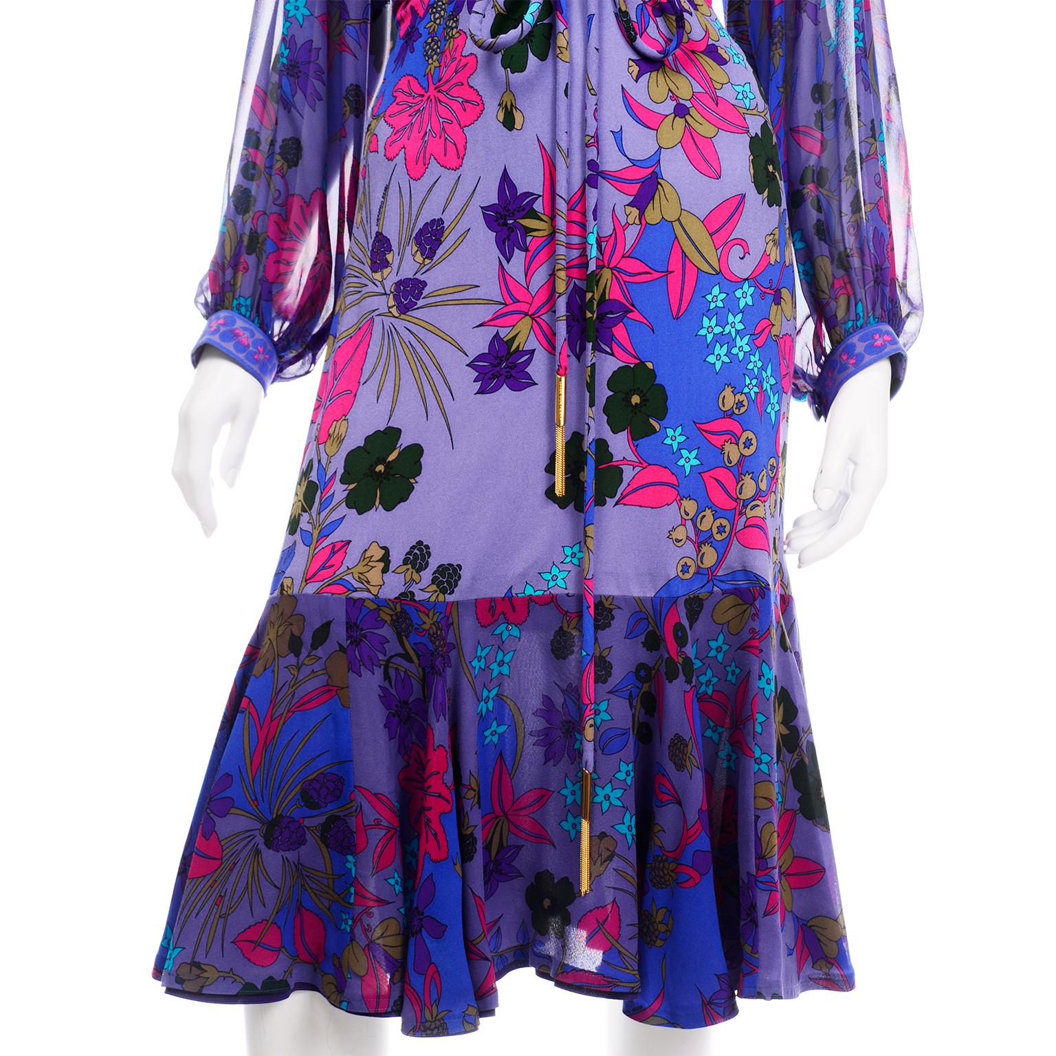 Averardo Bessi Italy Vintage Purple Floral Silk Jersey Dress With Belt 5