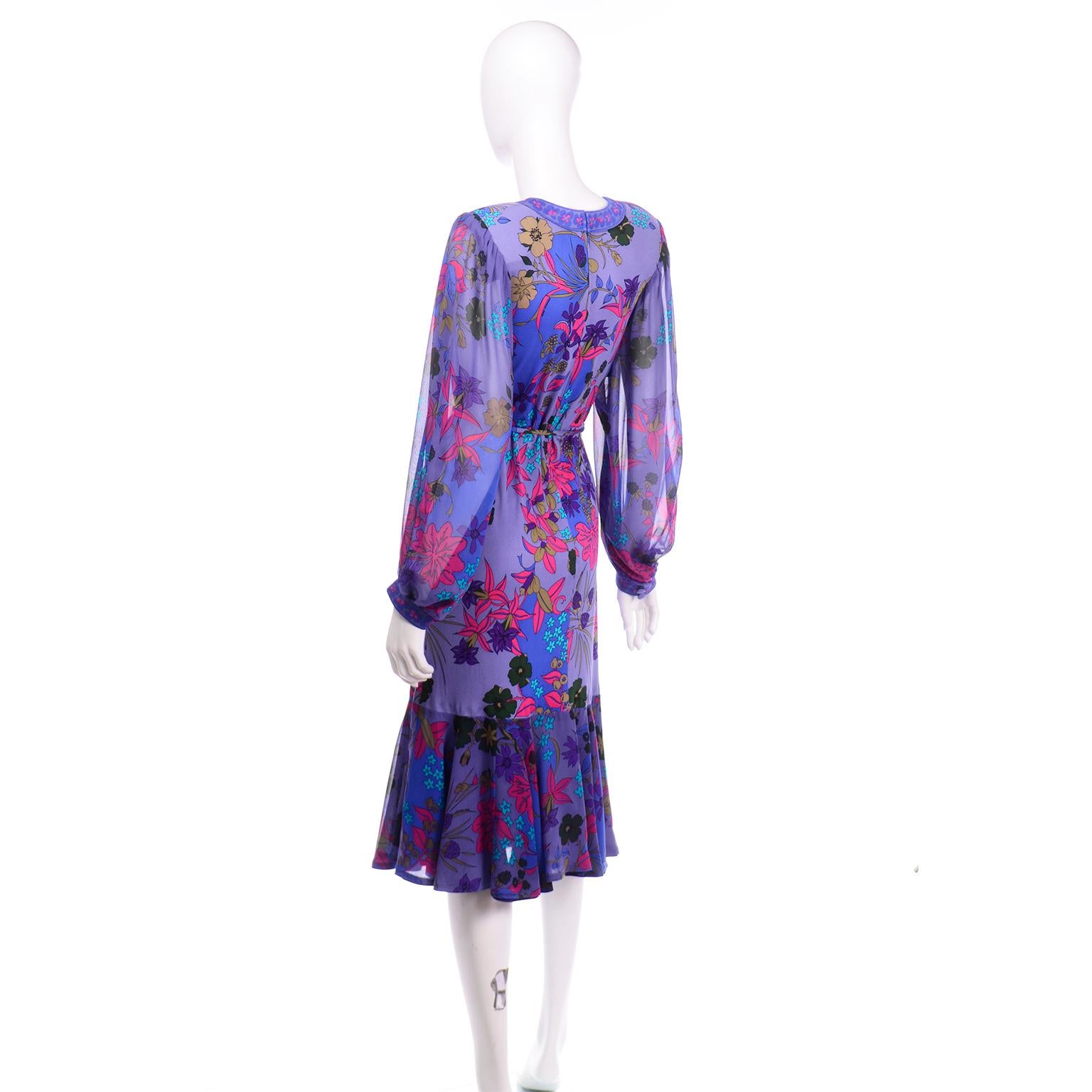 Averardo Bessi Italy Vintage Purple Floral Silk Jersey Dress With Belt 1
