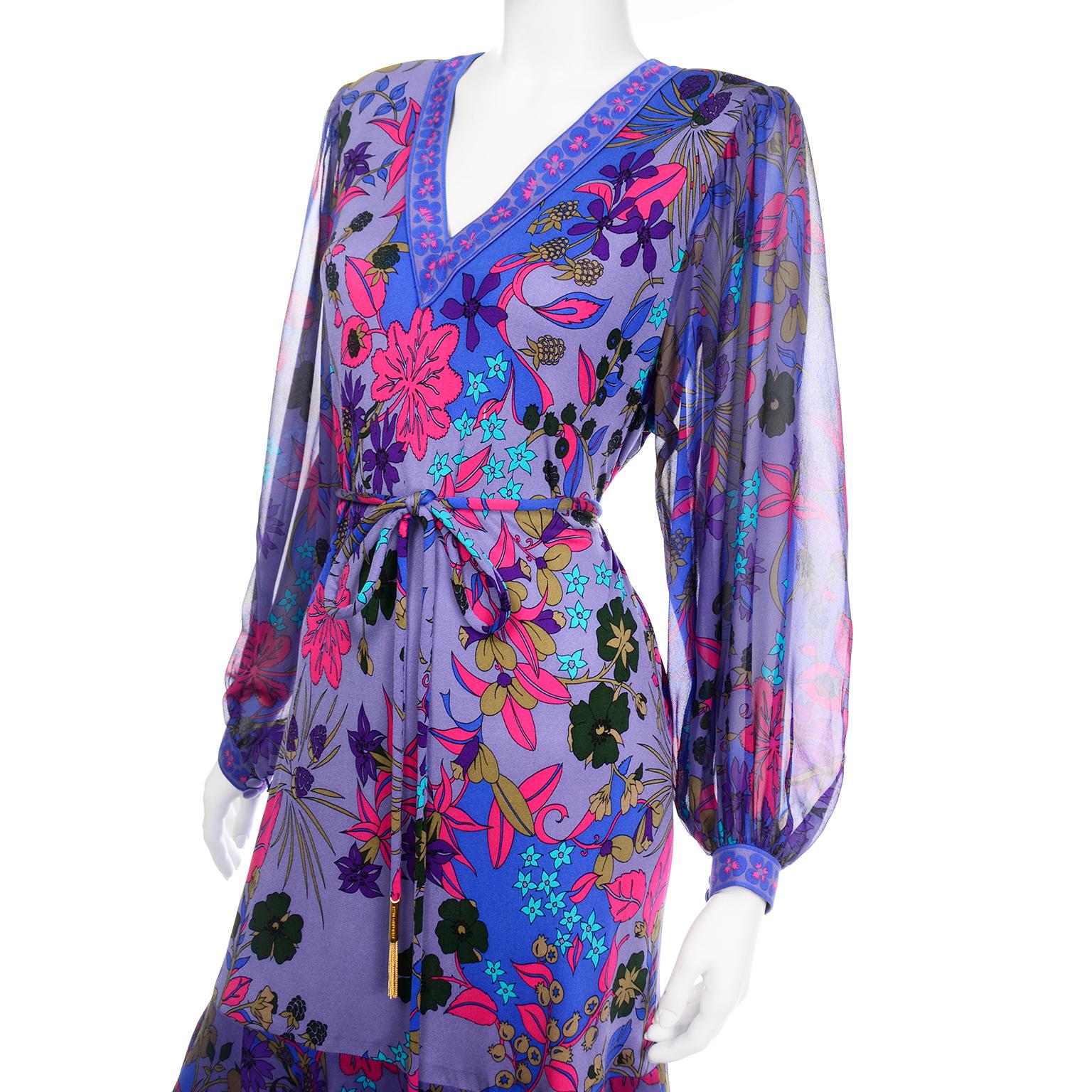 Averardo Bessi Italy Vintage Purple Floral Silk Jersey Dress With Belt 2
