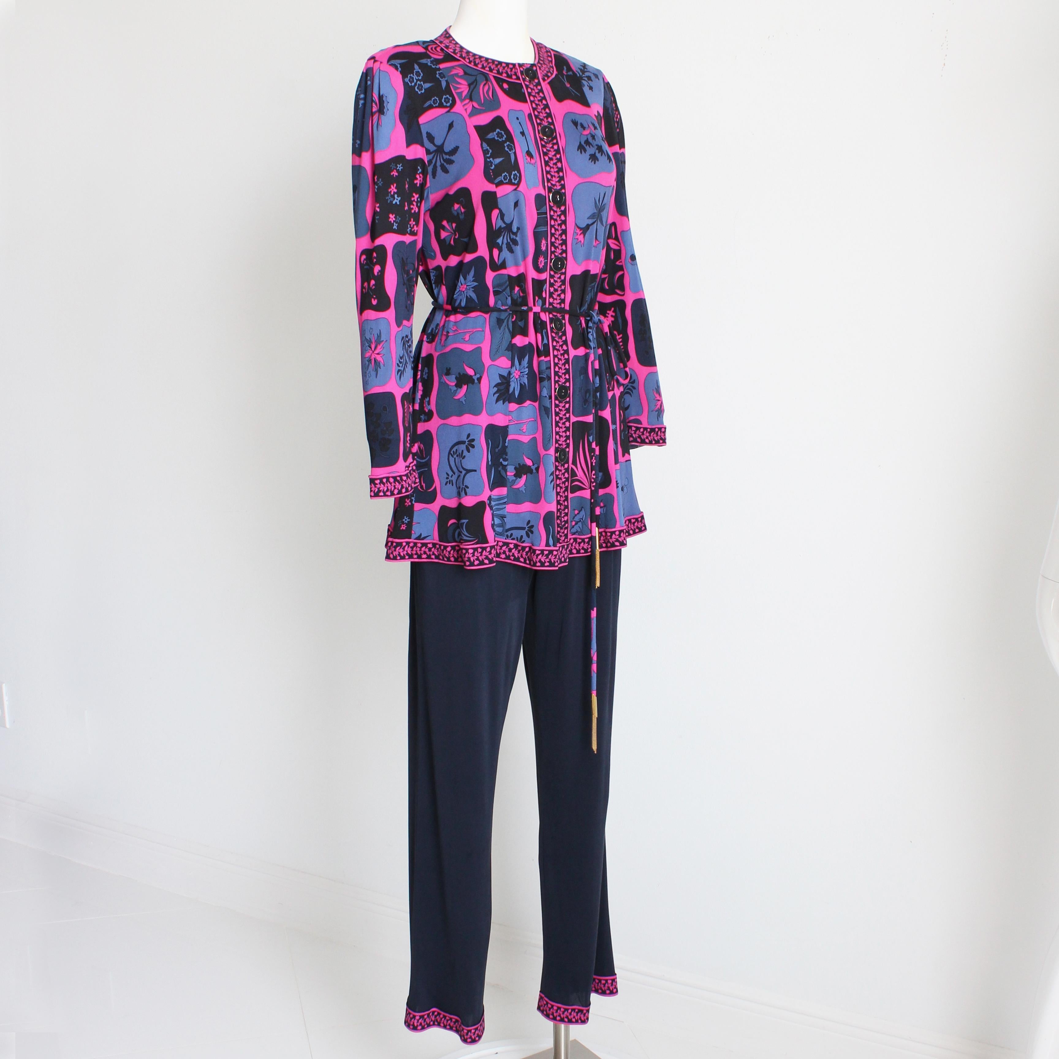 Averardo Bessi, tailleur, pantalon et ceinture 3 pièces, imprimé floral en jersey de soie, taille 44, rare, années 90 Unisexe en vente