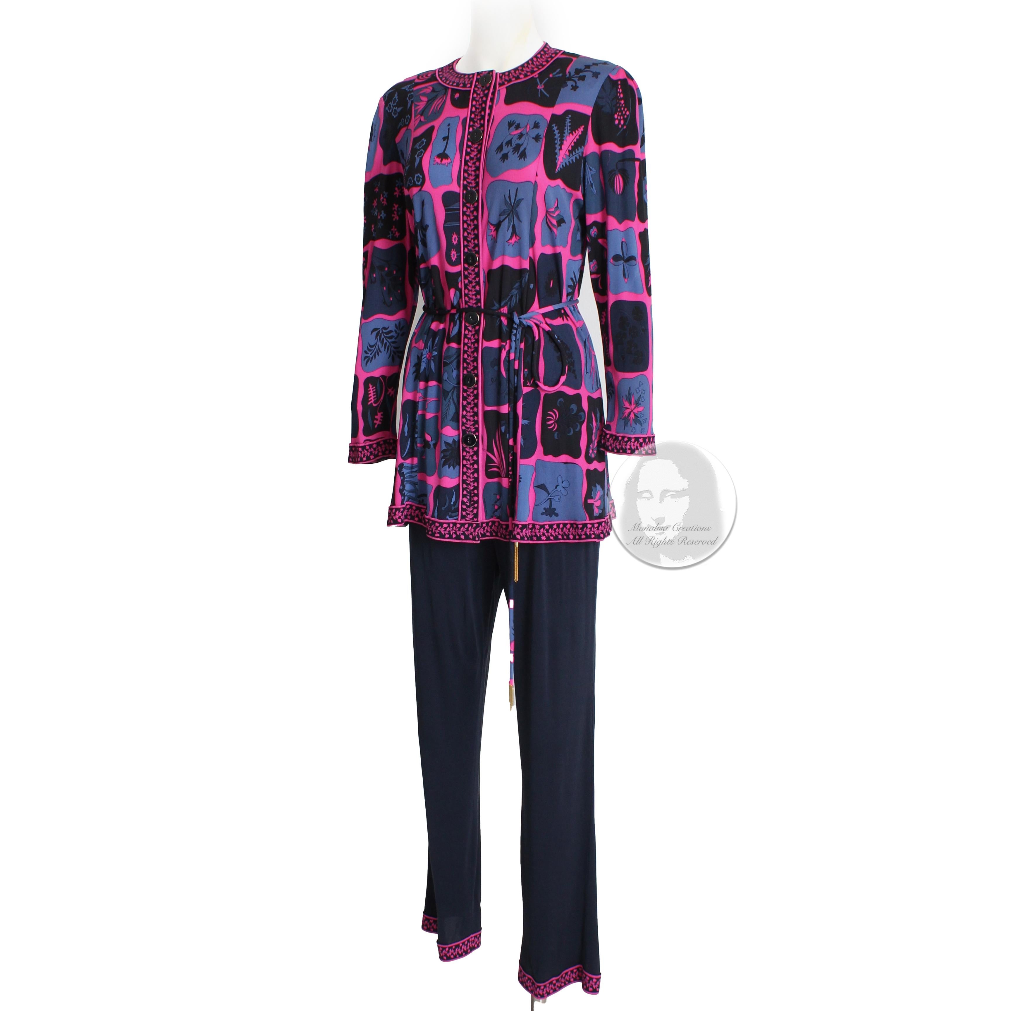 Averardo Bessi Suit Top Pants Belt 3pc Silk Jersey Floral Print Size 44 Rare 90s For Sale 1