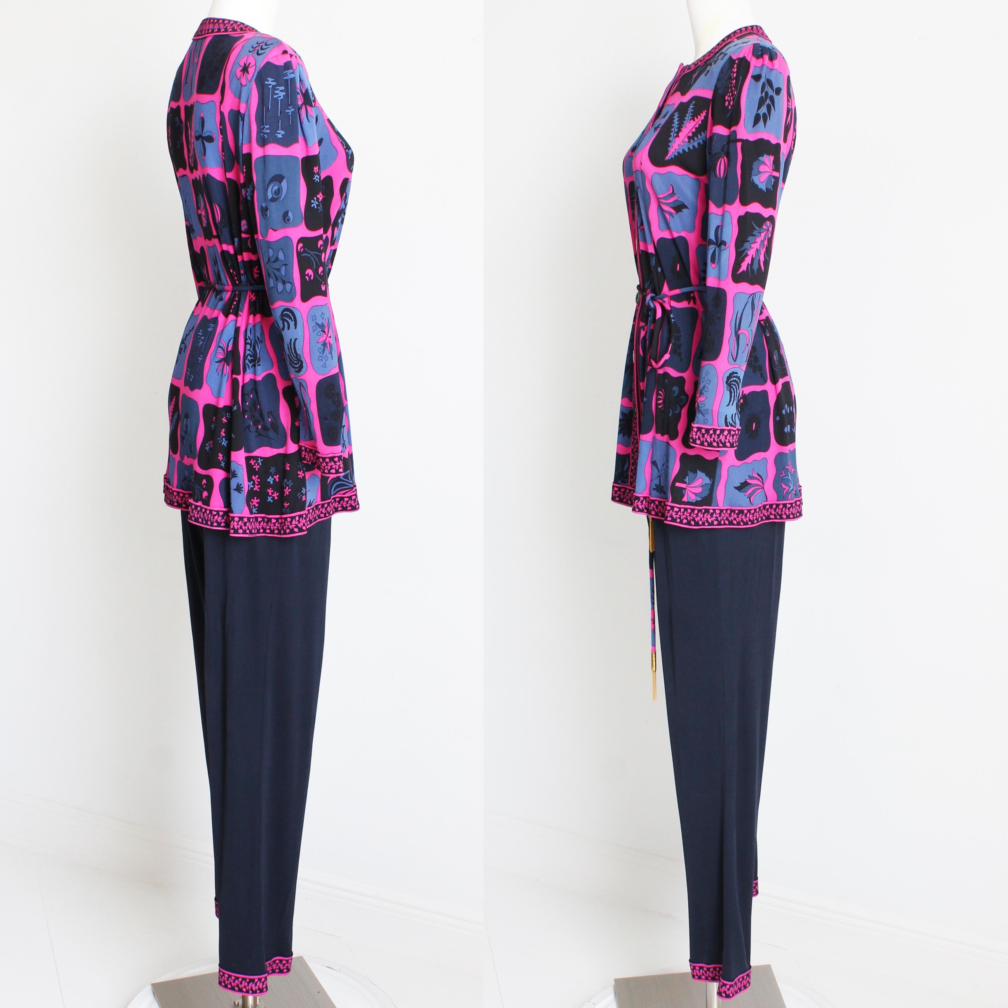 Averardo Bessi Anzug Top Hose Gürtel 3pc Seide Jersey Floral Print Größe 44 Seltene 90er Jahre im Angebot 1
