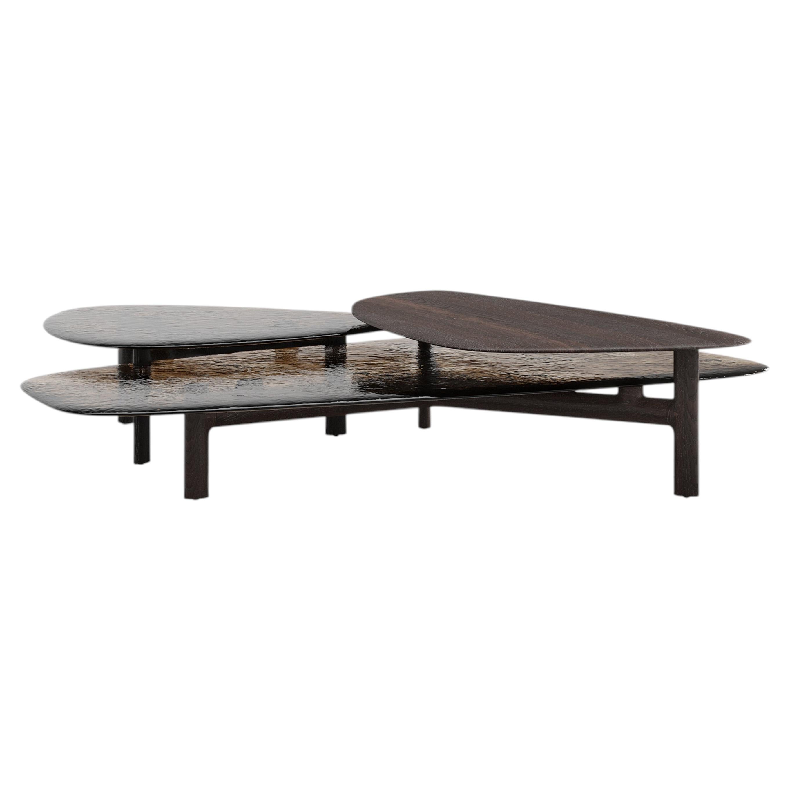 Avery Coffee Table: A Masterpiece in Solid Chocolate Oak and Kiln Cast Glass For Sale