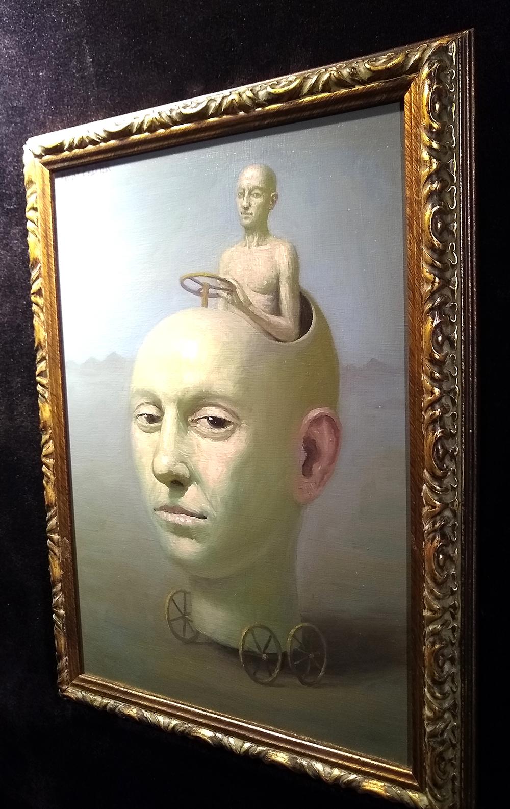 Driven, Avery Palmer, Oil painting, pop surreal figure and toy, outdoors setting 1