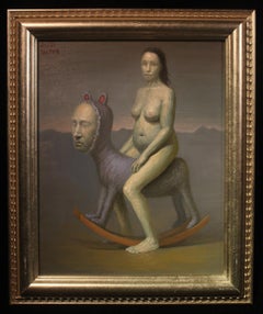 Rocking Horse Woman by Avery Palmer, oil painting with pop surrealist figure
