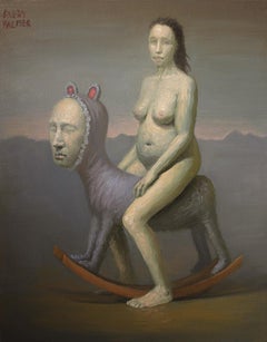 Rocking Horse Woman by Avery Palmer, oil painting with pop surrealist figure