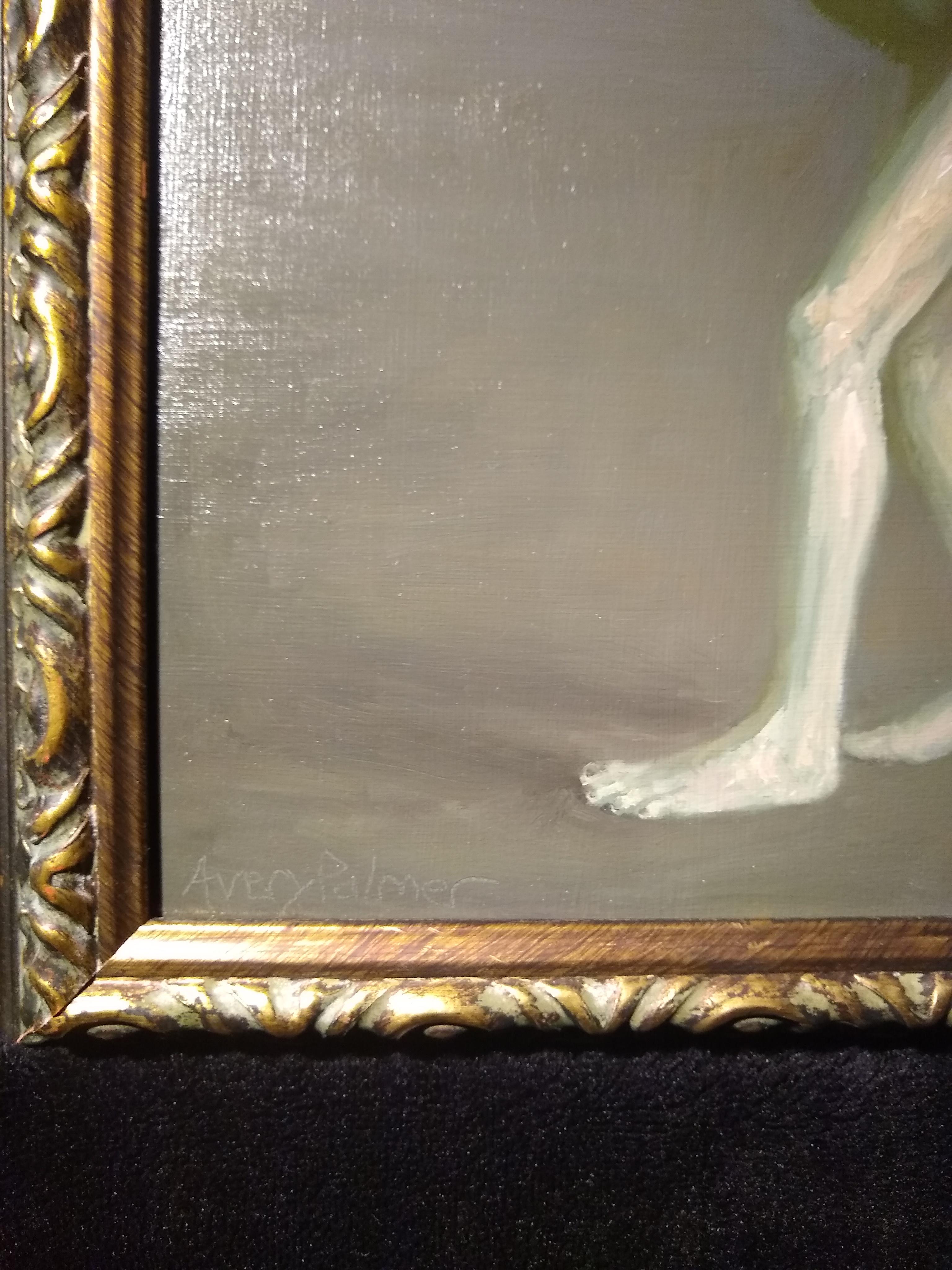 The Precious Burden by Avery Palmer, oil painting w pop surrealist figure & egg 1
