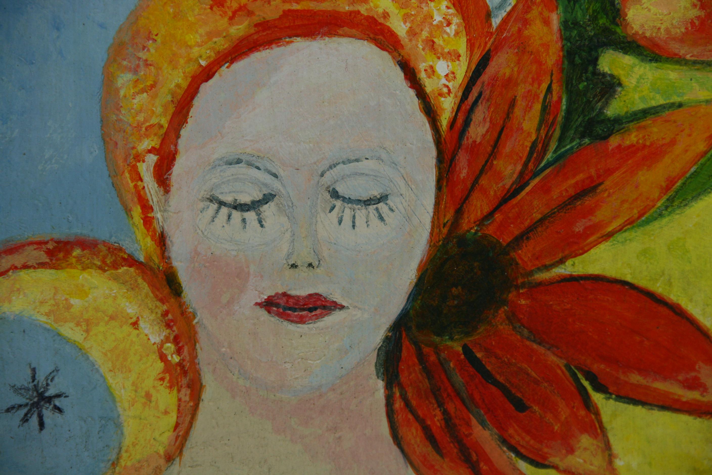 Vintage Tropical Italiano   Mujer  Fantasía Figurativa Años 70 - Painting de A.Vespa