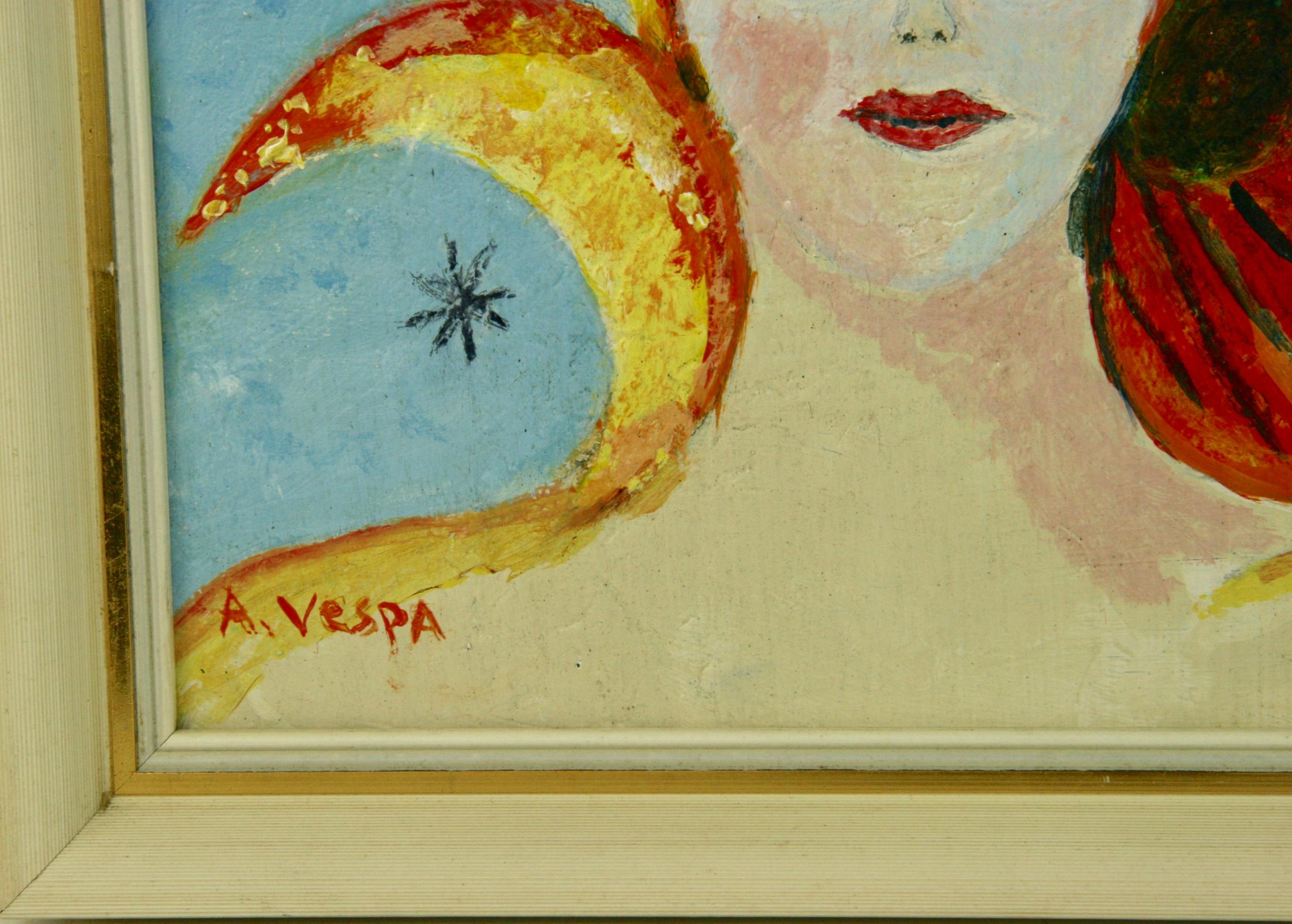 5-3546 Acrílico sobre tabla de artista 
Enmarcado en un marco blanco vintage
Tamaño de la imagen 14x11