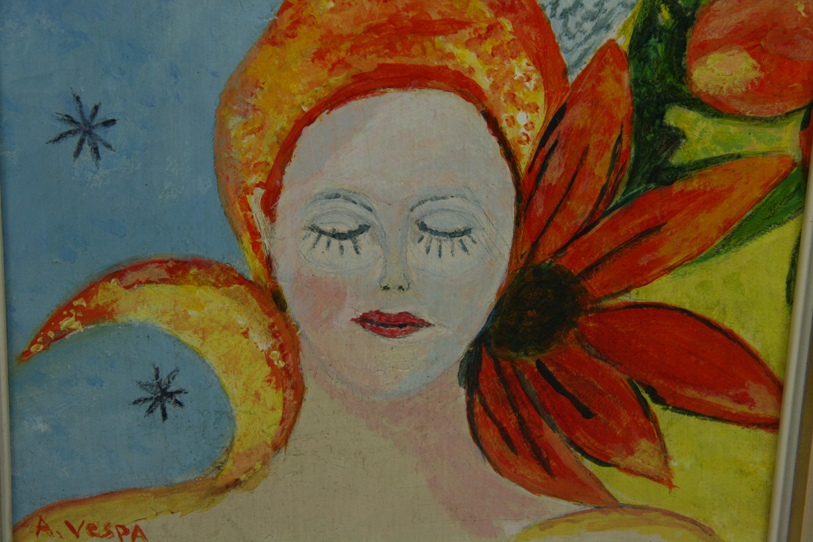 Vintage Tropical Italiano   Mujer  Fantasía Figurativa Años 70 en venta 3