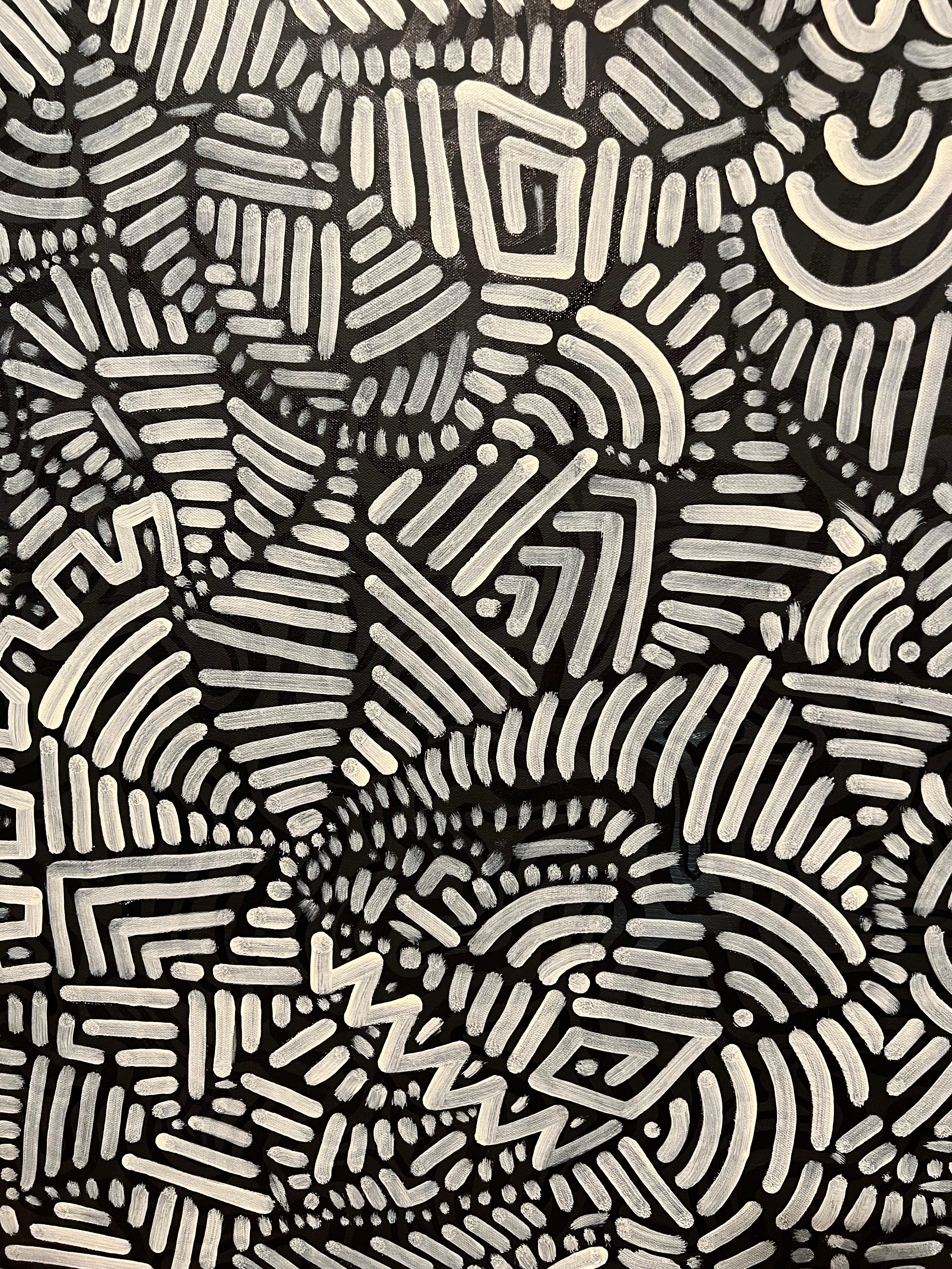 Contemporary Black & White bold Abstract, Keith Haring inspiriert einzigartige Malerei im Angebot 1