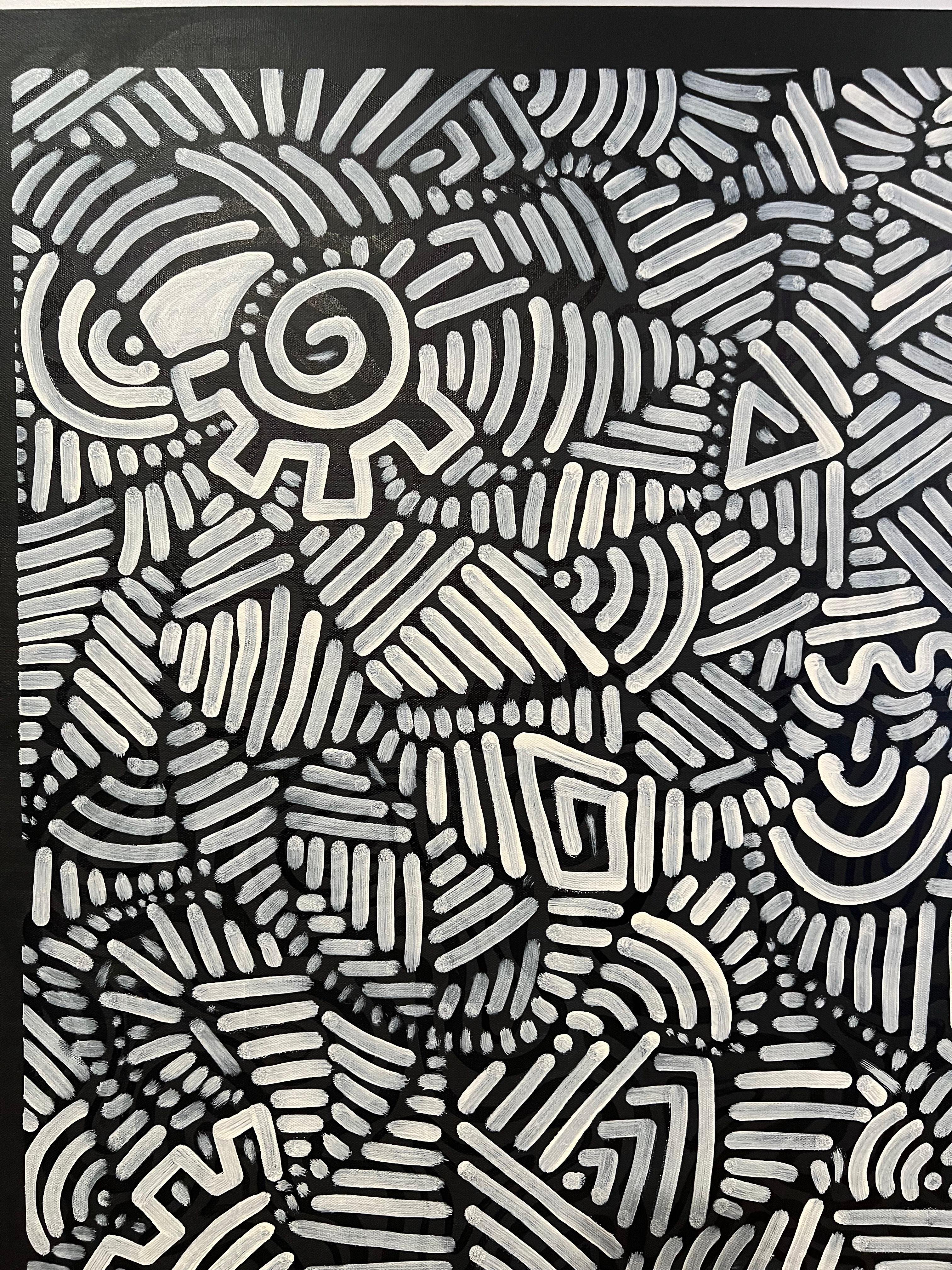 Contemporary Black & White bold Abstract, Keith Haring inspired unique Painting For Sale 2