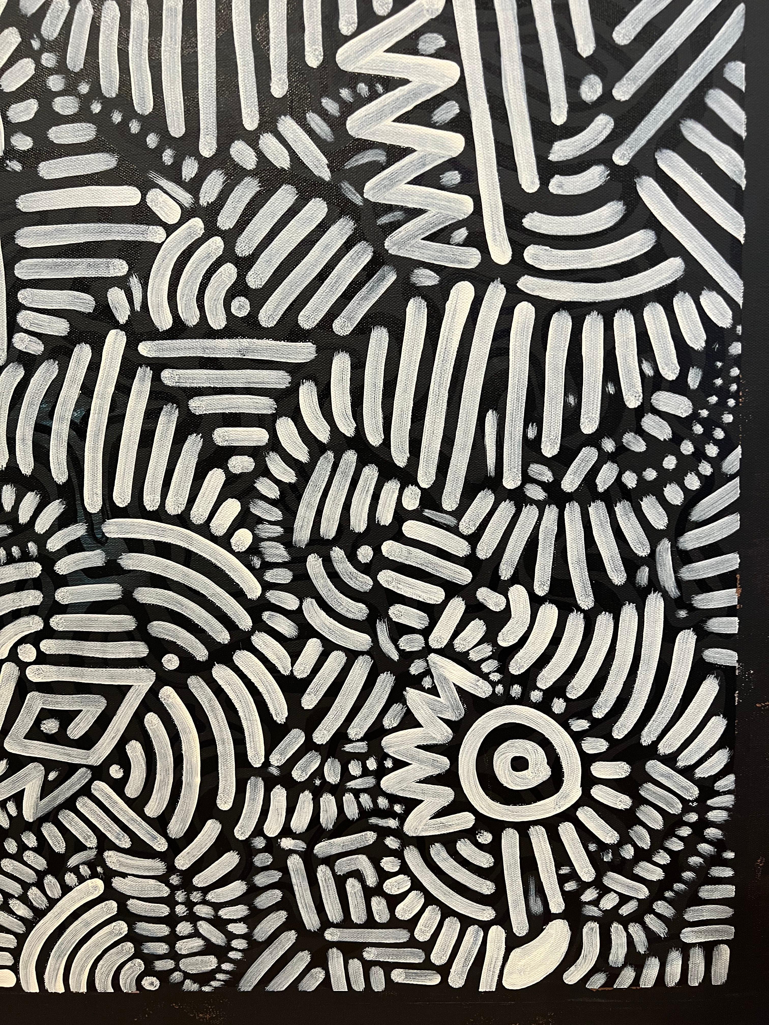 Contemporary Black & White bold Abstract, Keith Haring inspiriert einzigartige Malerei im Angebot 3