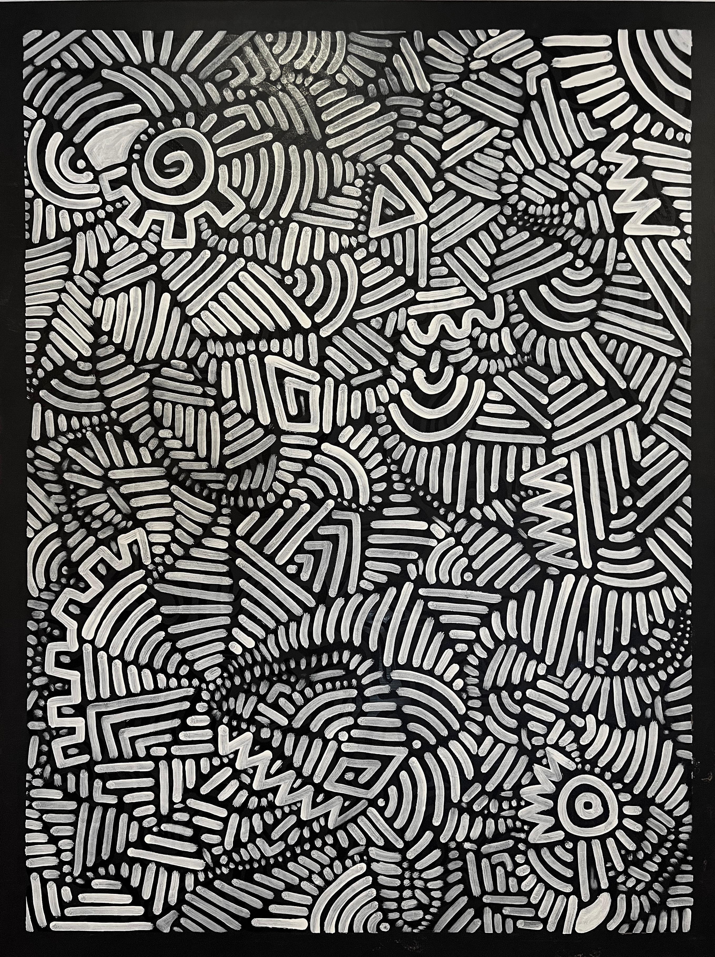 Contemporary Black & White bold Abstract, Keith Haring inspiriert einzigartige Malerei – Mixed Media Art von Avi Ash