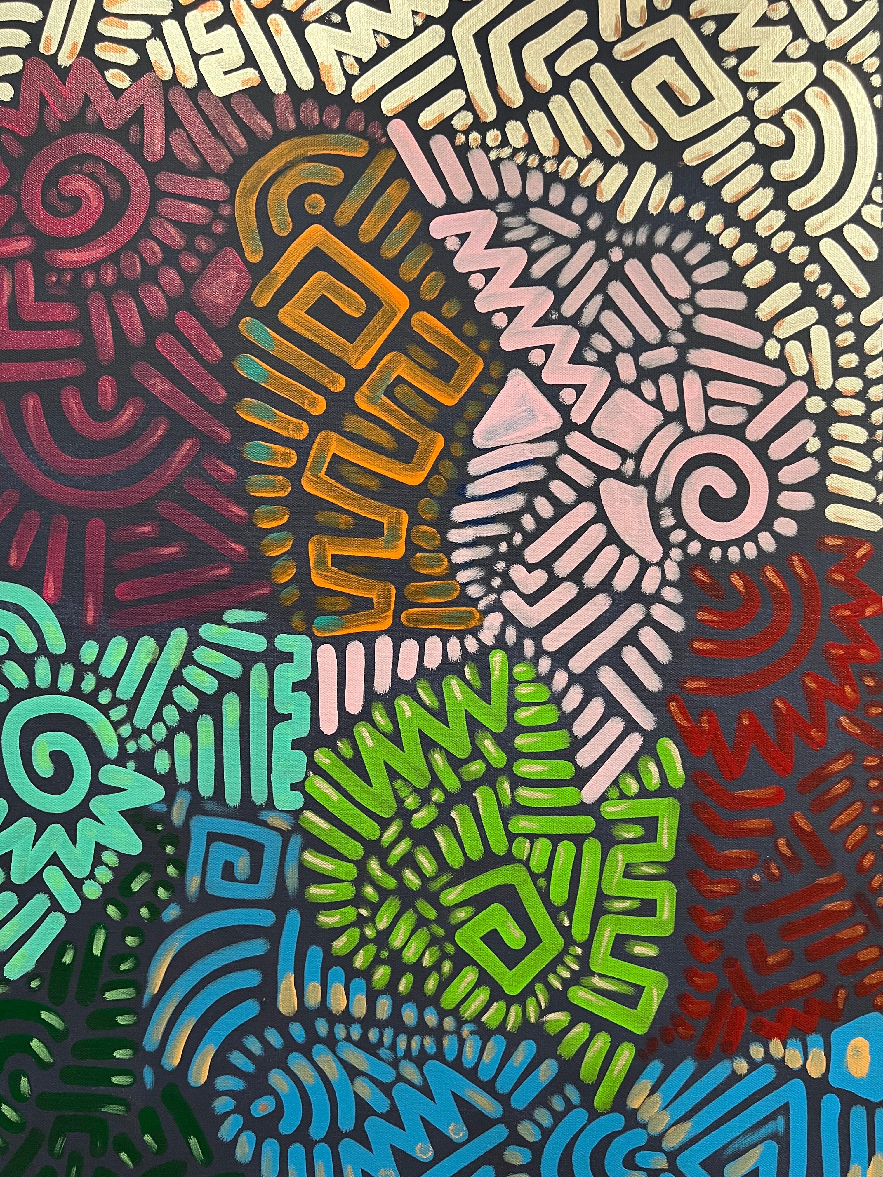 Contemporary Color Swirls, Keith Haring inspired unique Abstract Painting - Abstract Geometric Mixed Media Art by Avi Ash