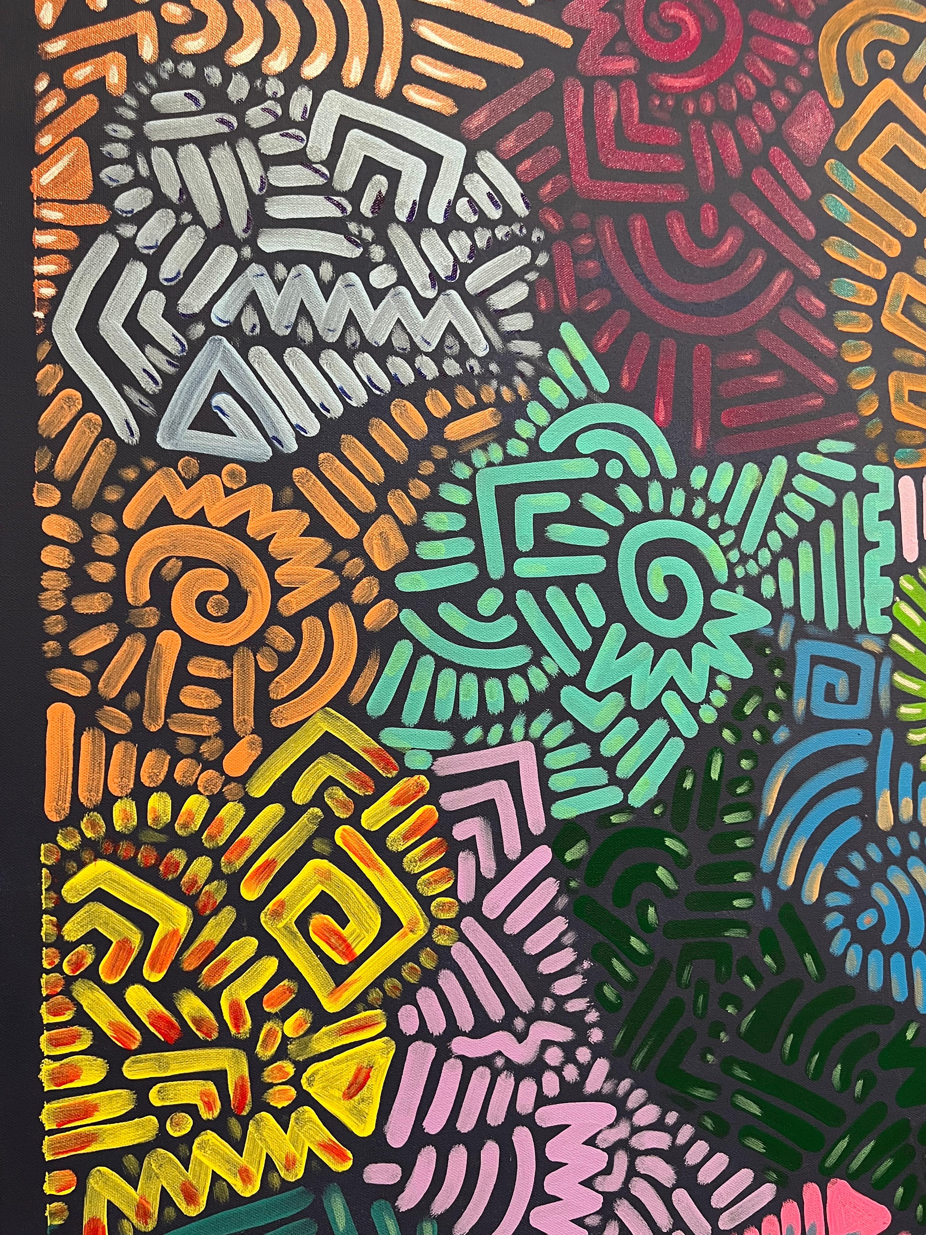 Contemporary Color Swirls, Keith Haring inspired unique Abstract Painting For Sale 1