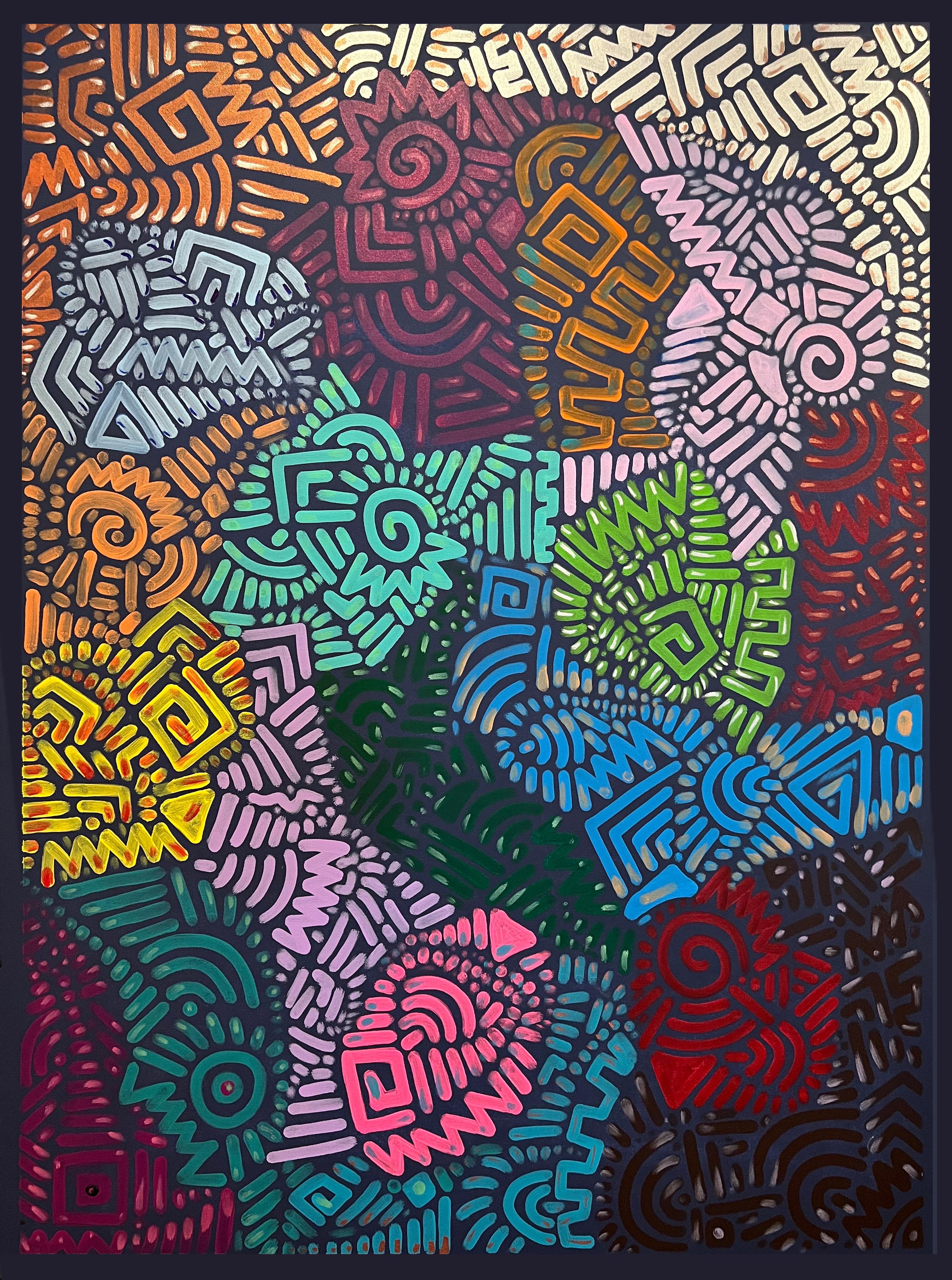 Contemporary Color Swirls, Keith Haring inspired unique Abstract Painting - Mixed Media Art by Avi Ash