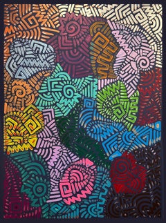 Tourbillons de couleurs contemporains, peinture abstraite unique inspirée de Keith Haring