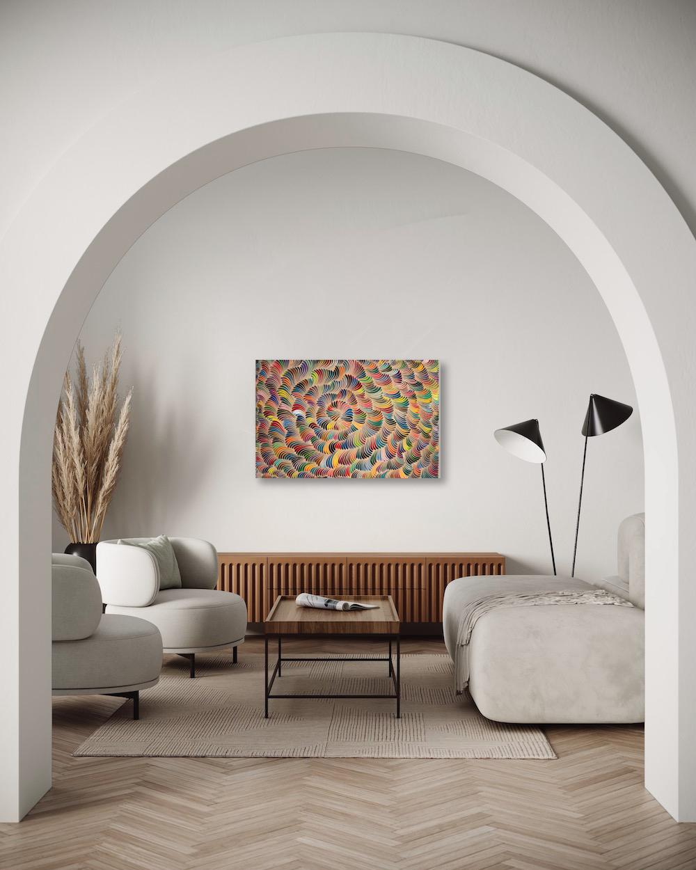 Tourbillons de couleurs contemporains, peinture abstraite vibrante inspirée de Keith Haring en vente 3