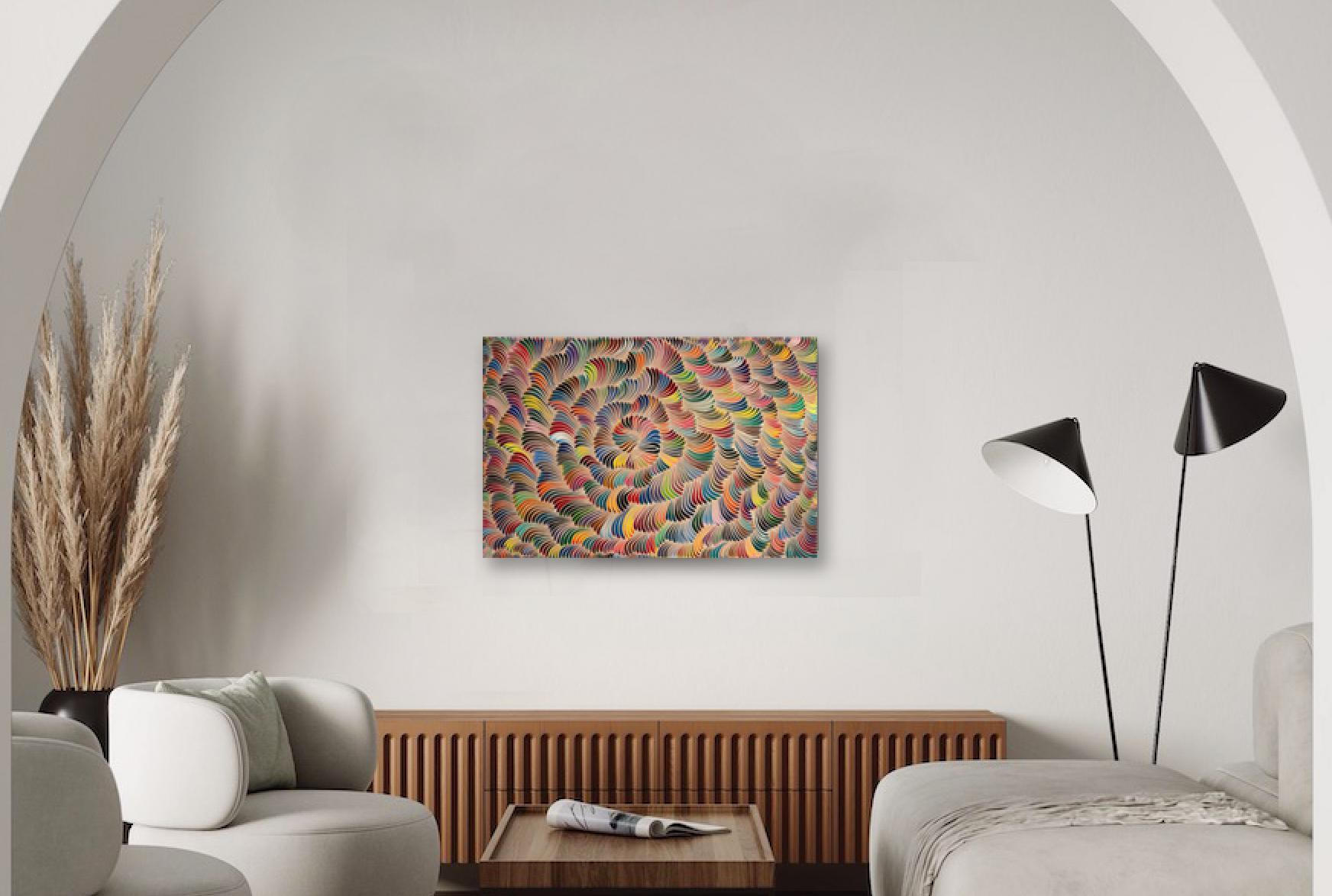 Tourbillons de couleurs contemporains, peinture abstraite vibrante inspirée de Keith Haring en vente 4