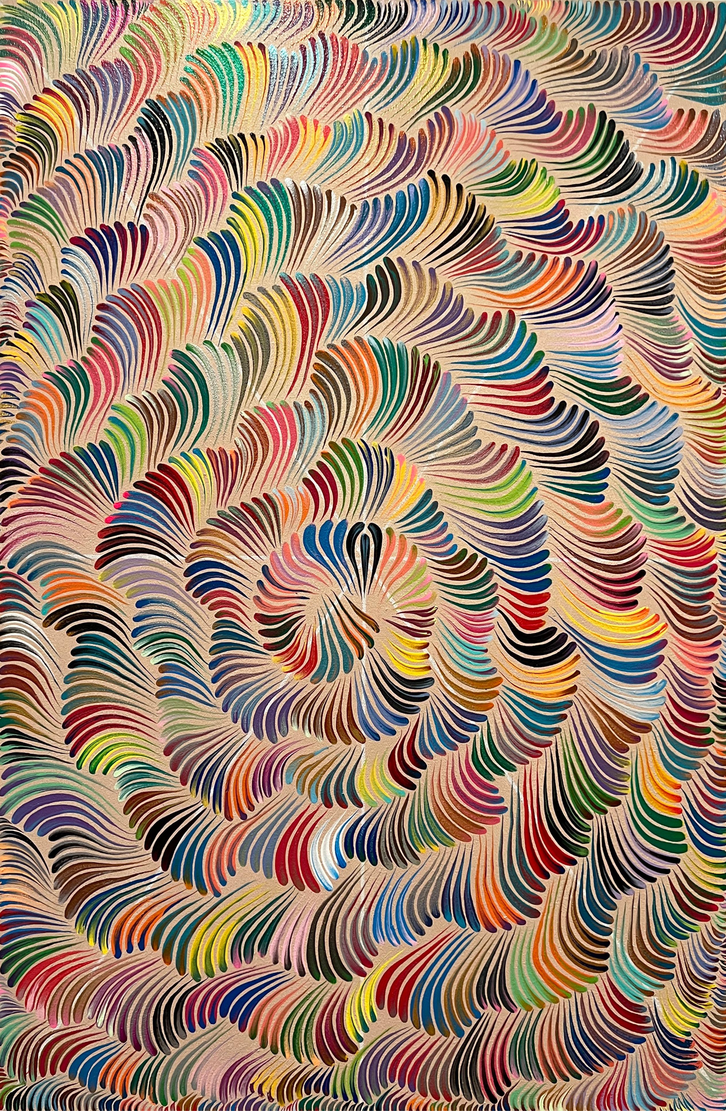 Tourbillons de couleurs contemporains, peinture abstraite vibrante inspirée de Keith Haring - Mixed Media Art de Avi Ash