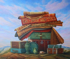 Carpets on suitcases Figurative Painting, 100X120 cm, New