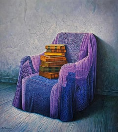 Purlpe Velvet Armchair Figurative Painting, 90x80 cm, New