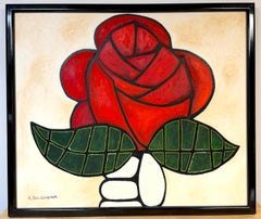 Cuadro monumental modernista de Avi Ben Simhon titulado «La rosa roja»